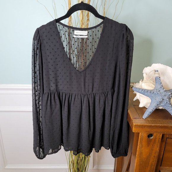 Urban Outfitters Tops - Urban Outfitters V Neck Swiss Dot Sheer Sleeve Peplum Blouse Women's Small